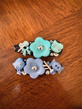 Handmade junked Blue Decorative Hair Clips - Set of 2